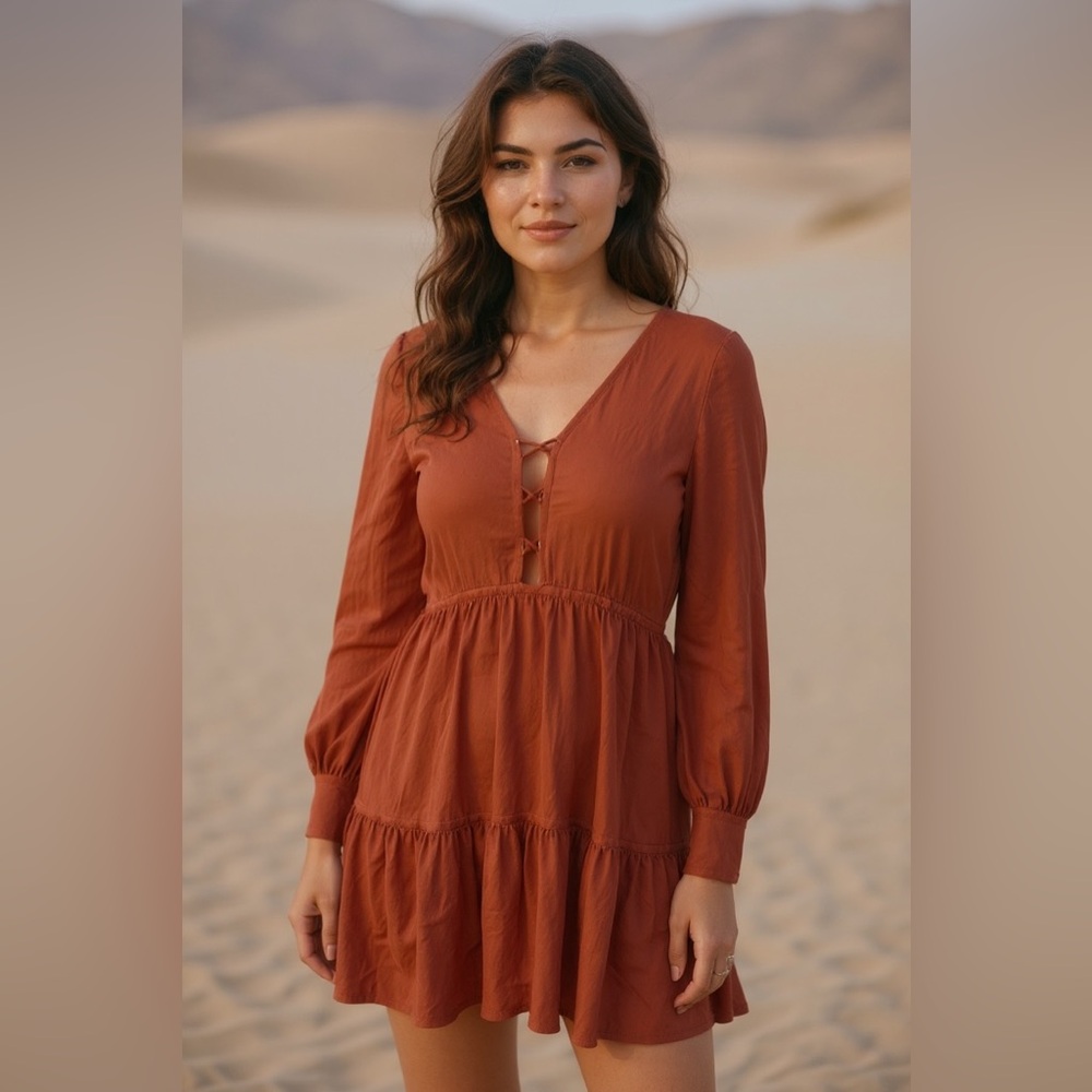 Patrons of Peace Rust Color Strappy Long Sleeve Dress